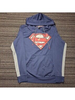 Superman DC Comics Hoodie Mens Small Blue Camo Shield Logo Pullover Sweatshirt